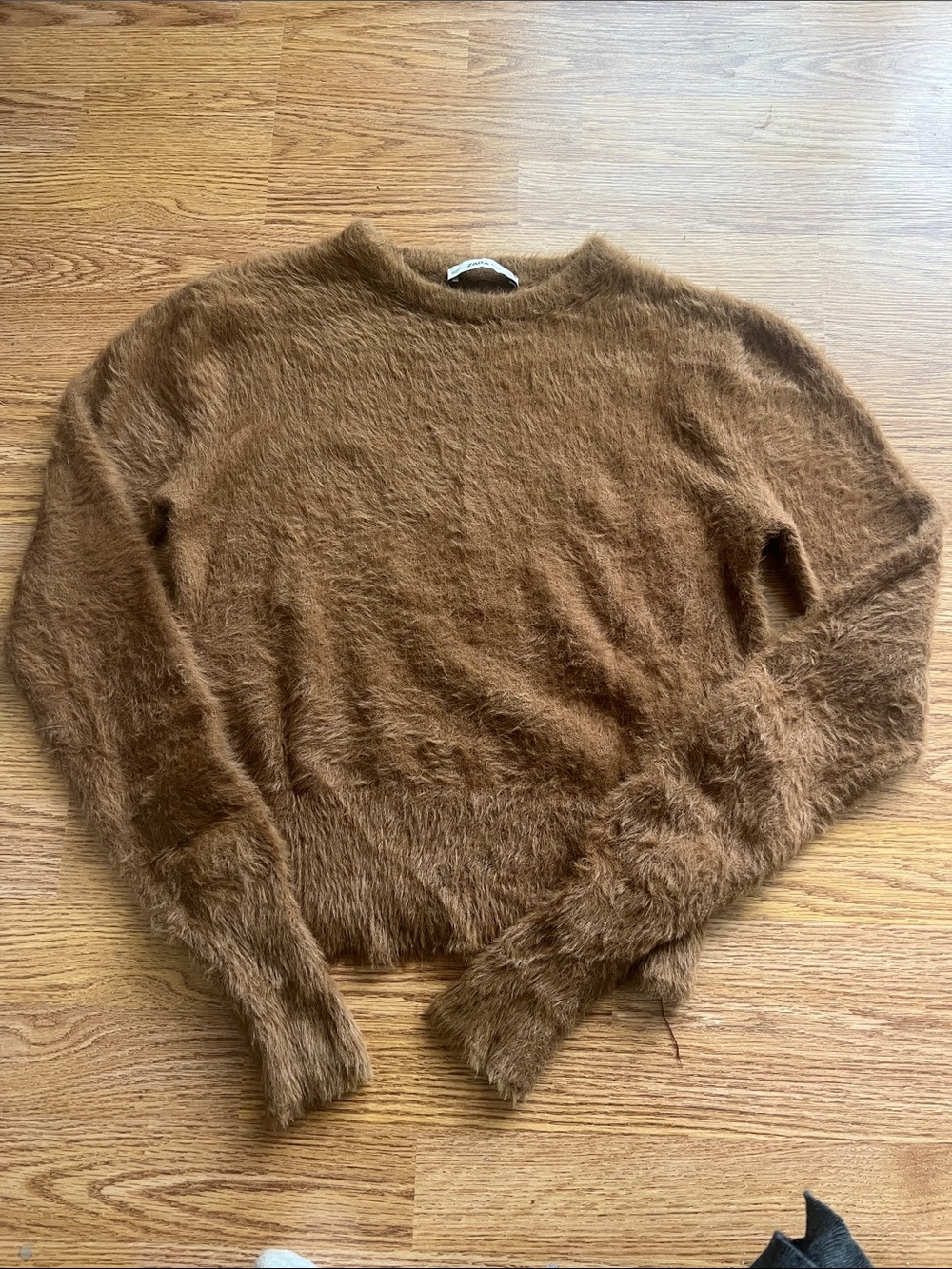 Zara Cozy Brown Fuzzy Crewneck Sweater